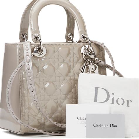 Christian Dior Grey Pearlized Quilted Patent Leather Medium .